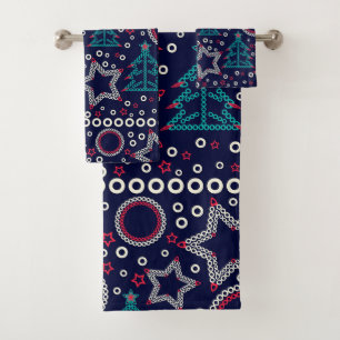 Seamless Merry Christmas ornamental decor tree sno Bath Towel Set