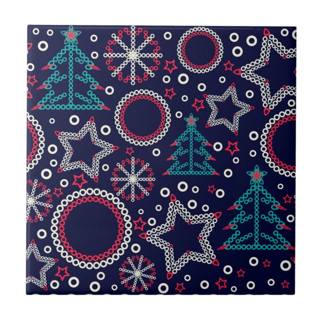 Seamless Merry Christmas ornamental decor tree sno Ceramic Tile (Front)