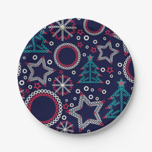 Seamless Merry Christmas ornamental decor tree sno Paper Plate