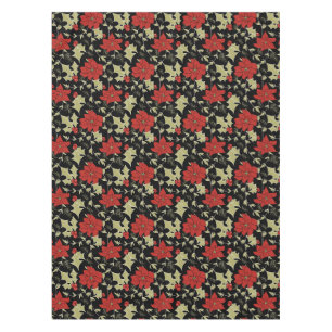 Seamless Merry Christmas red poinsettia green euon Tablecloth