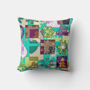 Seamless Merry Christmas Snowflake dark green colo Cushion