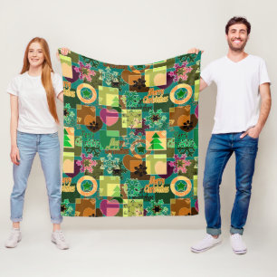 Seamless Merry Christmas Snowflake dark green colo Fleece Blanket