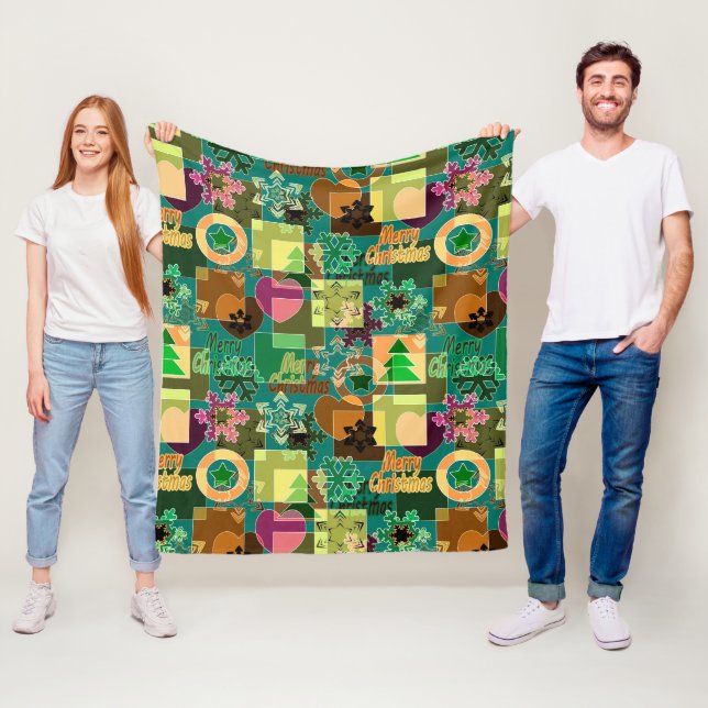 Seamless Merry Christmas Snowflake dark green colo Fleece Blanket (In Situ)