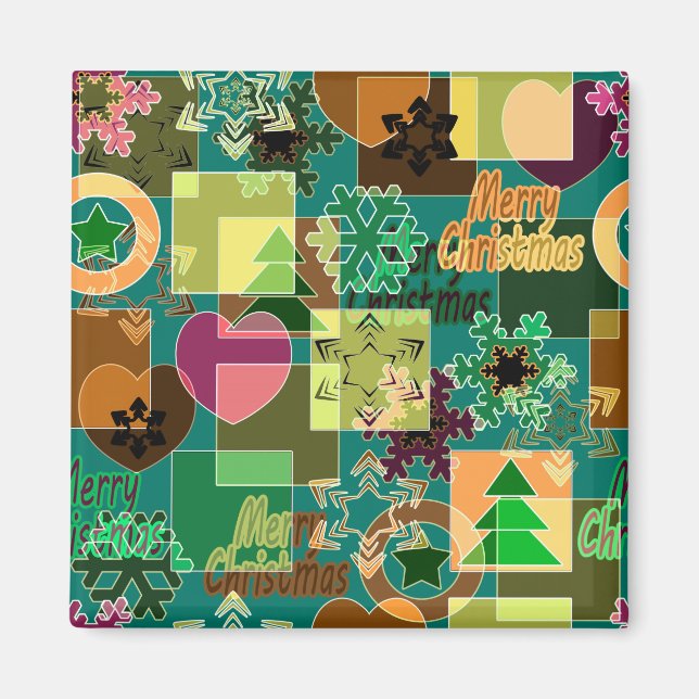 Seamless Merry Christmas Snowflake dark green colo Magnet (Front)