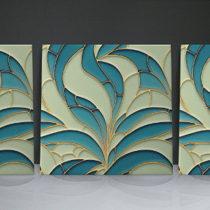 Seamless mint blue green gold organic patterns ceramic tile
