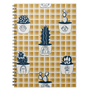 Seamless modern pattern with potted cacti, cute fa notebook