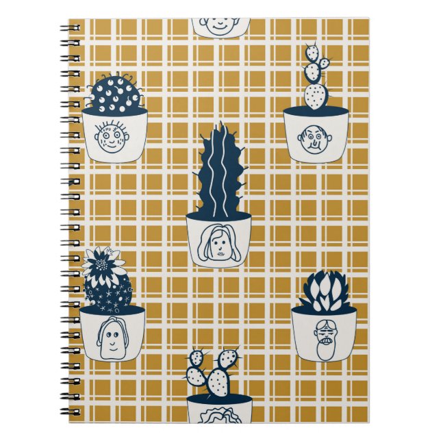 Seamless modern pattern with potted cacti, cute fa notebook (Front)