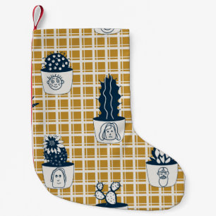 Seamless modern pattern with potted cacti, cute fa small christmas stocking