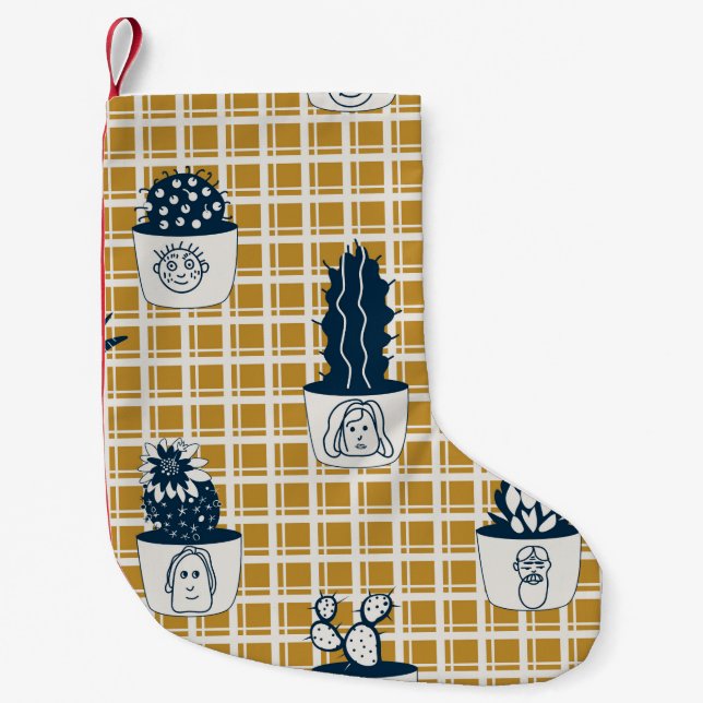 Seamless modern pattern with potted cacti, cute fa small christmas stocking (Front)