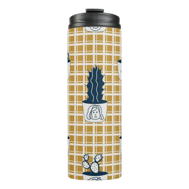 Seamless modern pattern with potted cacti, cute fa thermal tumbler (Front)