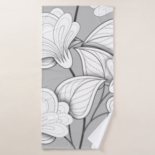 Seamless Monochrome Floral Pattern. Hand Drawn Flo Bath Towel