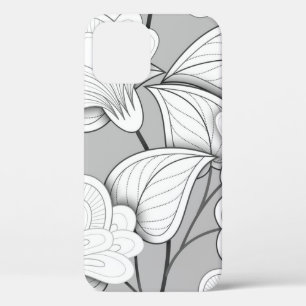 Seamless Monochrome Floral Pattern. Hand Drawn Flo iPhone 12 Case