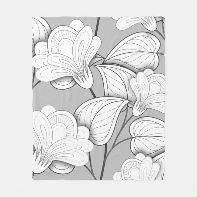 Seamless Monochrome Floral Pattern. Hand Drawn Flo Fleece Blanket (Front)