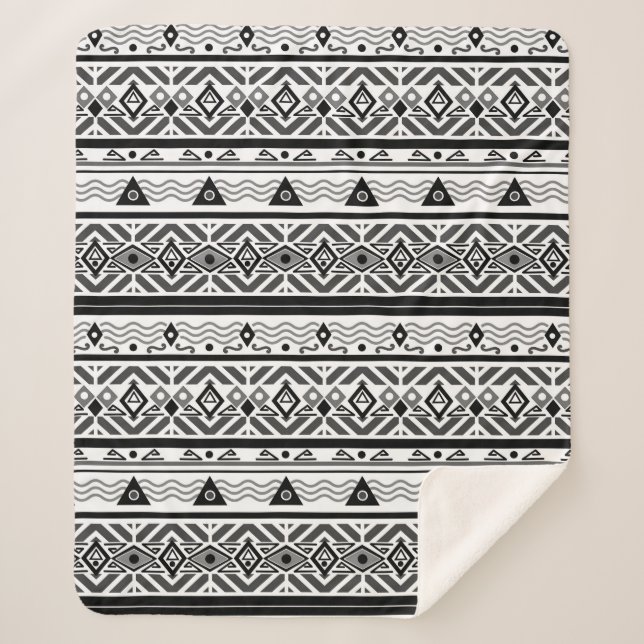 Seamless monochrome folk ethno pattern background sherpa blanket (Front)