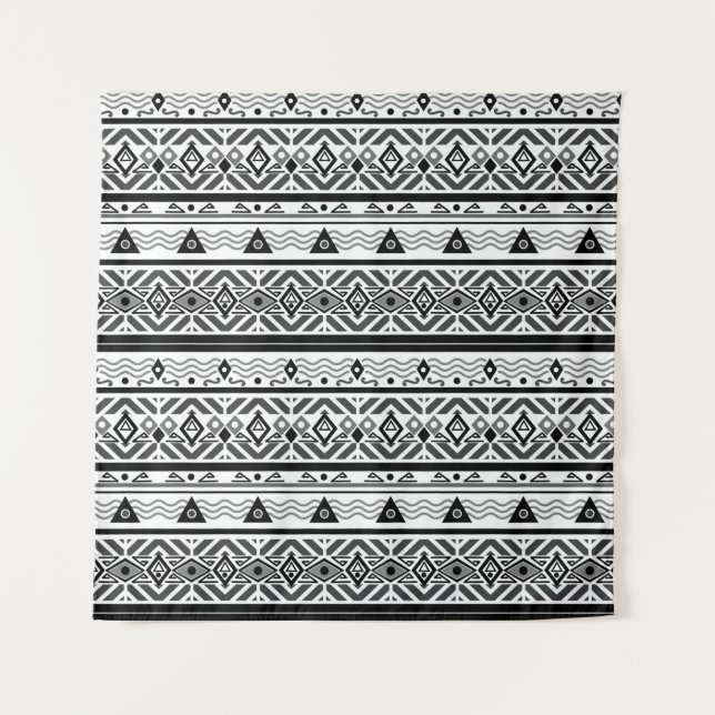 Seamless monochrome folk ethno pattern background tapestry (Front)