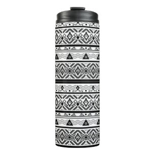 Seamless monochrome folk ethno pattern background thermal tumbler