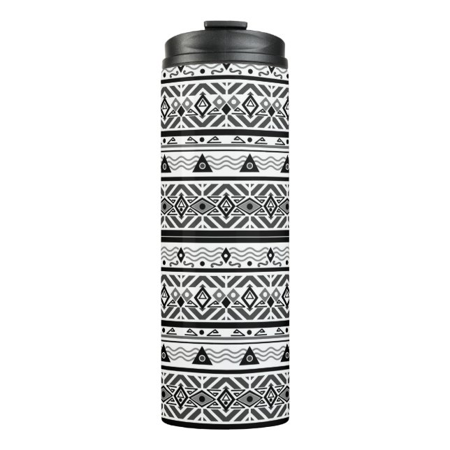 Seamless monochrome folk ethno pattern background thermal tumbler (Front)