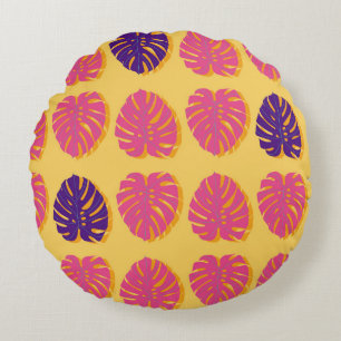 Seamless Monstera Hawaiian tropical plant design i Round Cushion