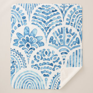 Seamless moroccan pattern. Wavy vintage tile. Blue Sherpa Blanket