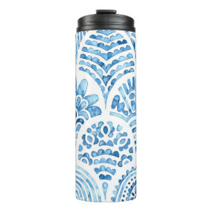 Seamless moroccan pattern. Wavy vintage tile. Blue Thermal Tumbler
