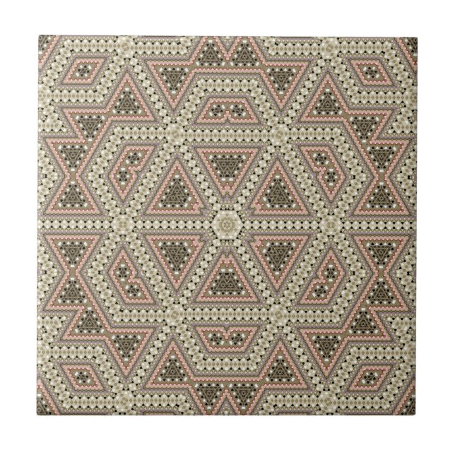 Seamless mosaic abstract kaleidoscope beige triang ceramic tile (Front)