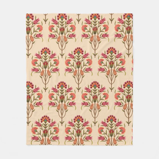 seamless mughal flower pattern design cream backgr fleece blanket (Front)