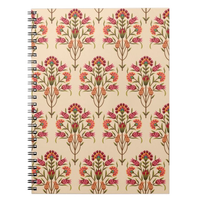 seamless mughal flower pattern design cream backgr notebook (Front)