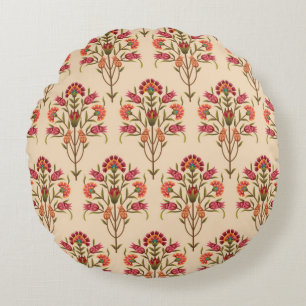 seamless mughal flower pattern design cream backgr round cushion