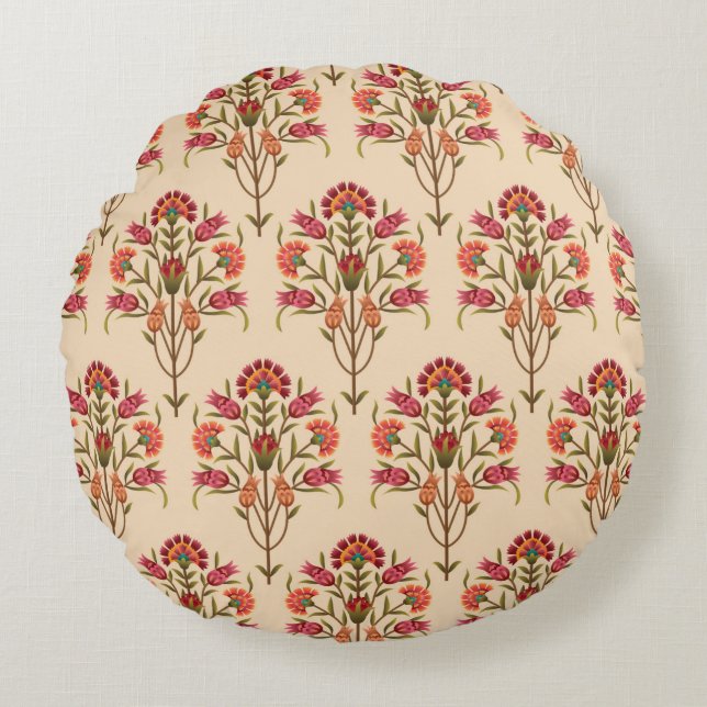 seamless mughal flower pattern design cream backgr round cushion (Front)