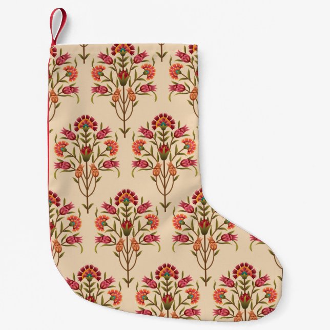 seamless mughal flower pattern design cream backgr small christmas stocking (Front)