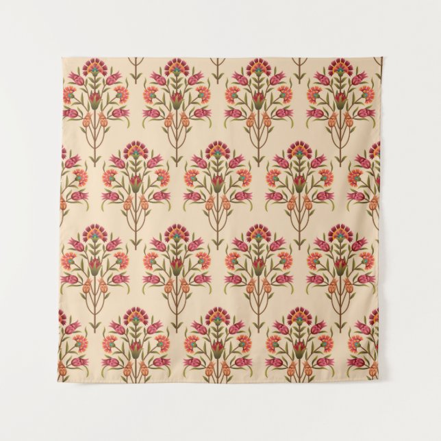 seamless mughal flower pattern design cream backgr tapestry (Front)