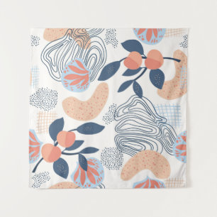 Seamless nature pattern. Abstract shapes, fruits a Tapestry