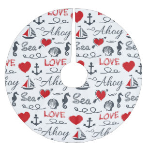 Seamless nautical pattern brushed polyester tree skirt