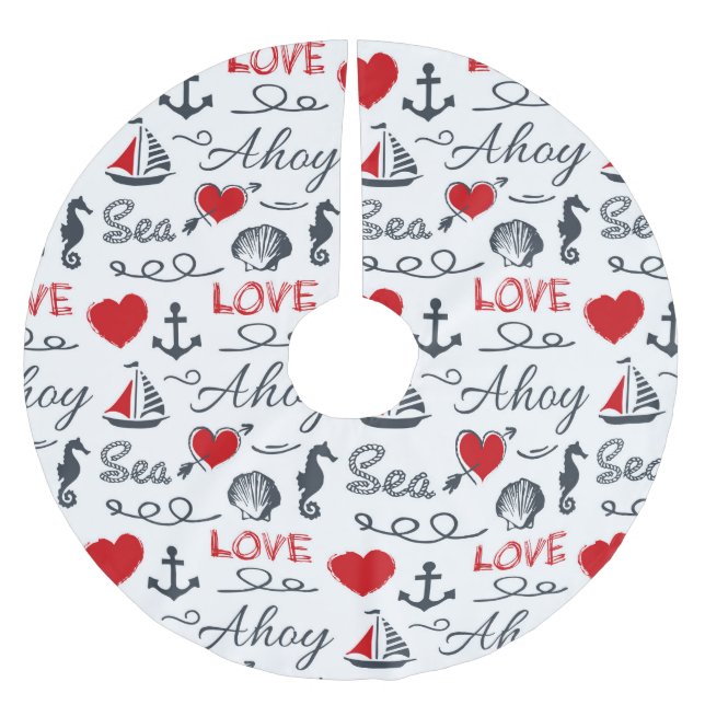 Seamless nautical pattern brushed polyester tree skirt (Front)