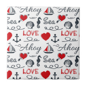 Seamless nautical pattern ceramic tile