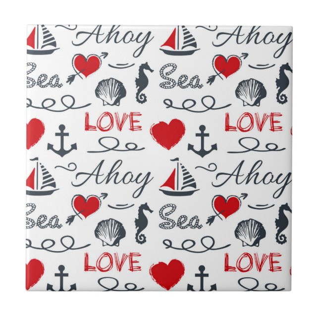 Seamless nautical pattern ceramic tile (Front)