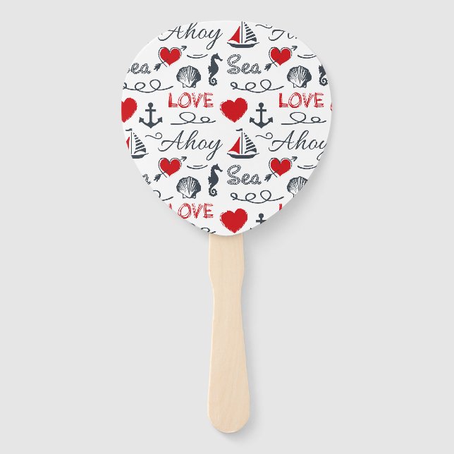 Seamless nautical pattern hand fan (Back)