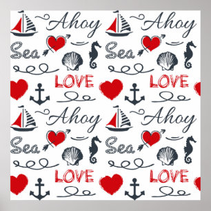 Seamless nautical pattern poster