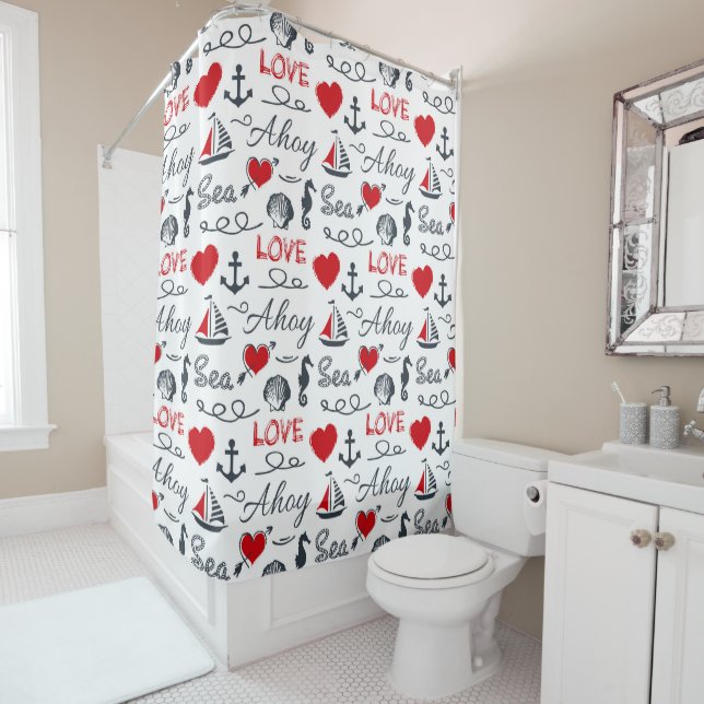 Seamless nautical pattern shower curtain (In Situ)