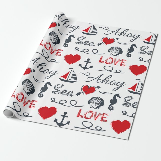 Seamless nautical pattern wrapping paper (Unrolled)