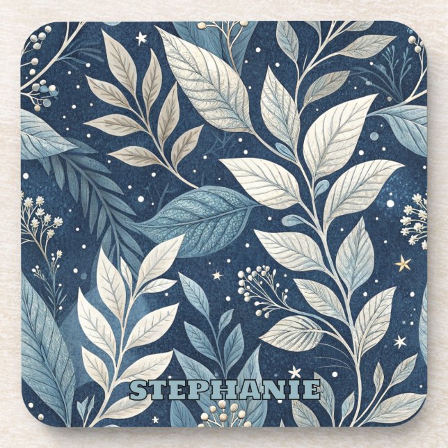 Seamless Night Garden Botanical Pattern Coaster (Front)