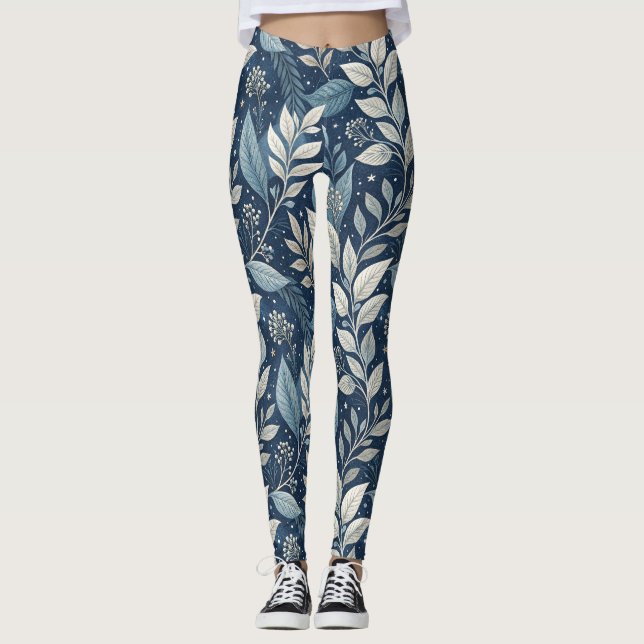 Seamless Night Garden Botanical Pattern Leggings (Front)