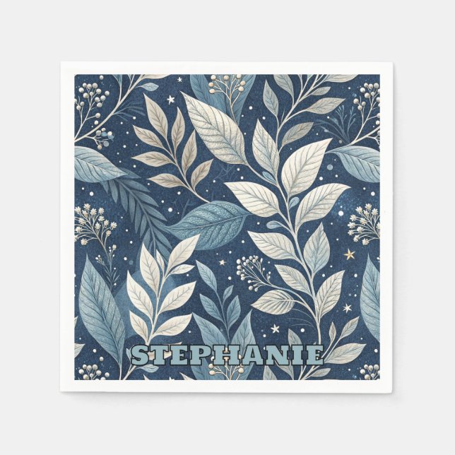 Seamless Night Garden Botanical Pattern Napkin (Front)