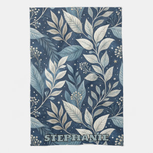 Seamless Night Garden Botanical Pattern Tea Towel