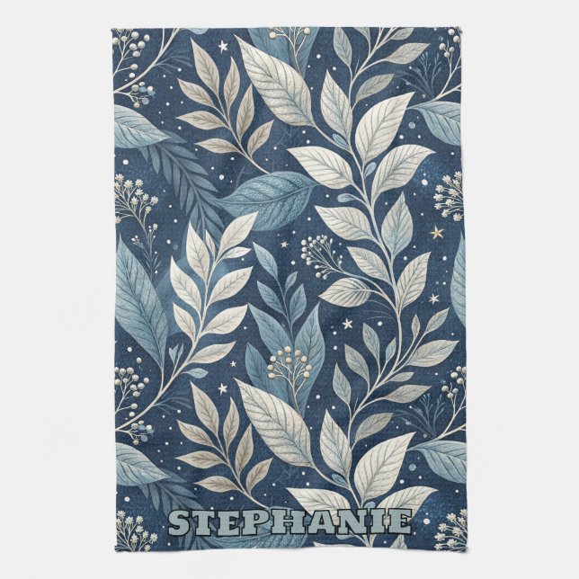 Seamless Night Garden Botanical Pattern Tea Towel (Vertical)