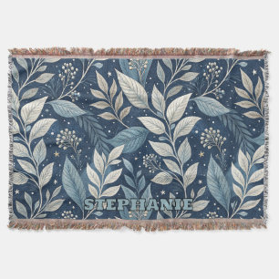 Seamless Night Garden Botanical Pattern Throw Blanket