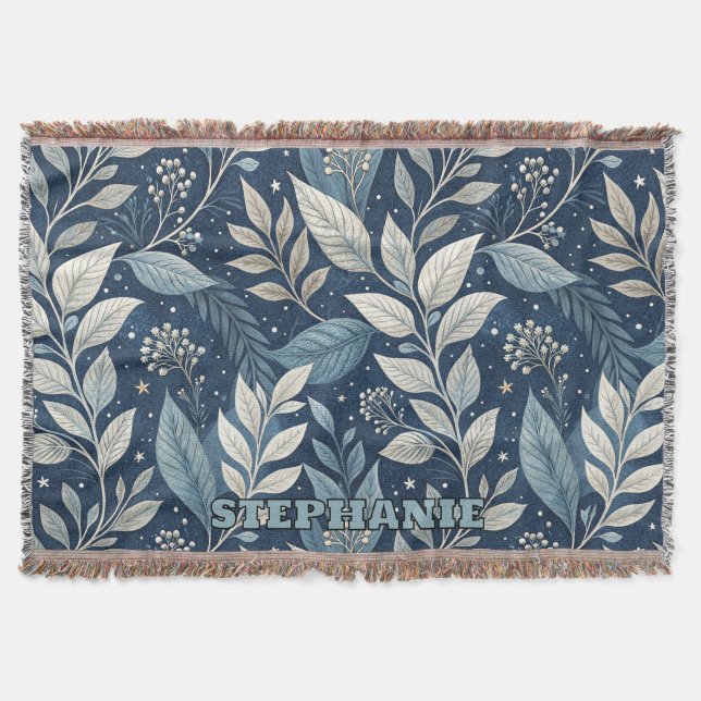Seamless Night Garden Botanical Pattern Throw Blanket (Front)
