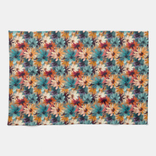 Seamless Of Colourful Flowers in Blue, Orange Tea Towel