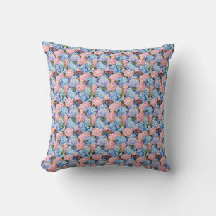 Seamless Of Pink and Blue Hydrangea Flowers Cushion