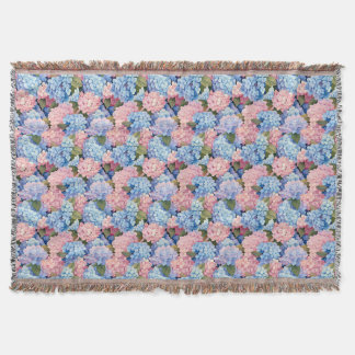 Seamless Of Pink and Blue Hydrangea Flowers Throw Blanket